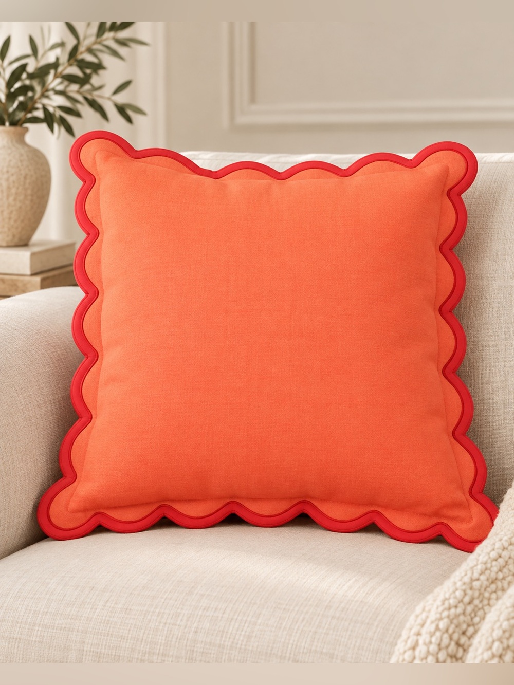 2 Orange Scalloped Edge Throw Pillow covers by folklore